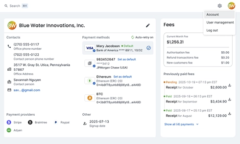 Sample Easy Pay Direct statement and fees view